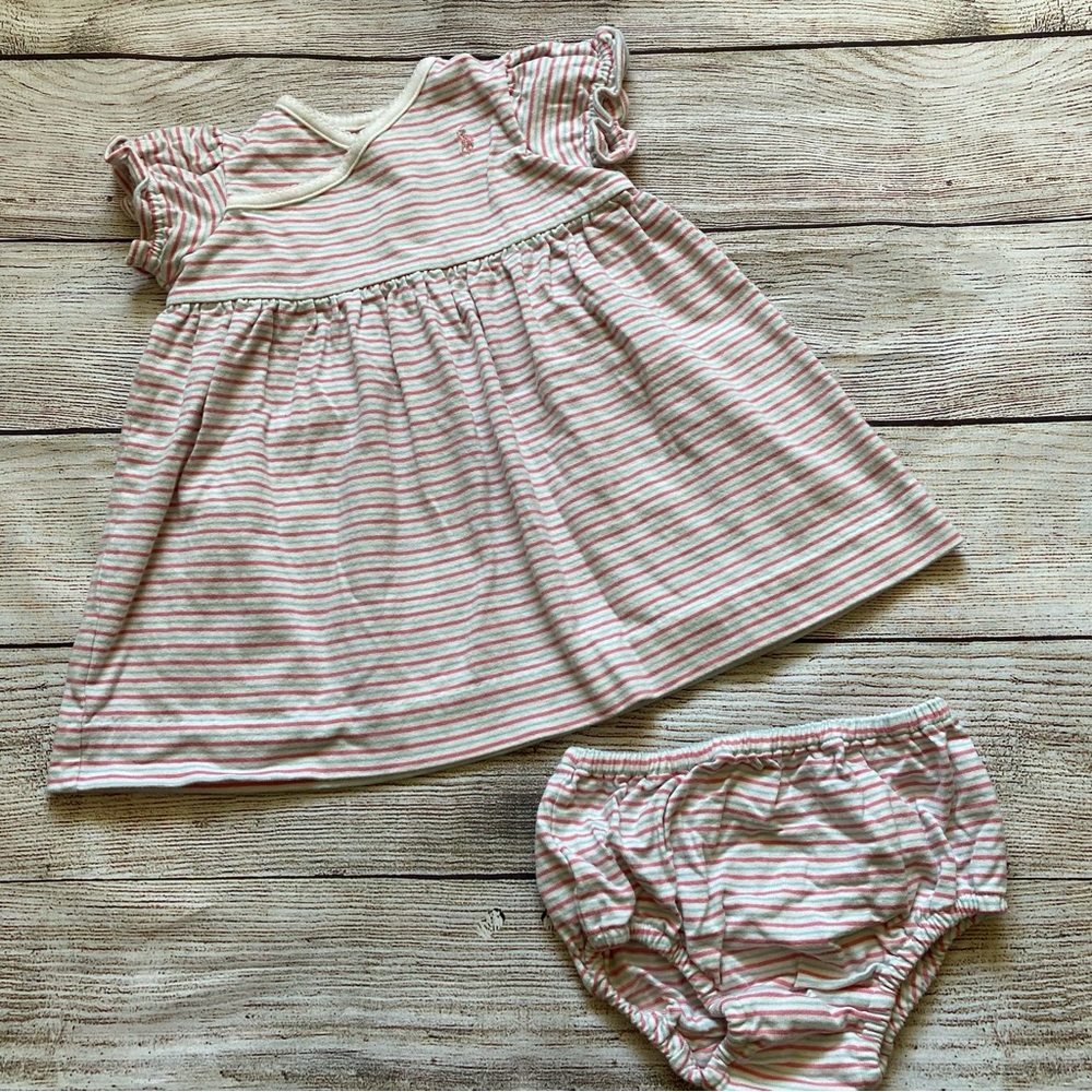 Ralph Lauren Striped Wrap Neck Dress and Bloomers Girls Size 9 mo